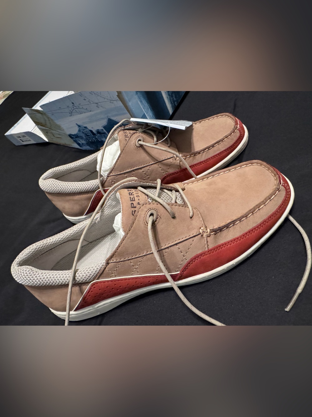 Sperry Women’s Taupe and Red Casual Boat Shoe
